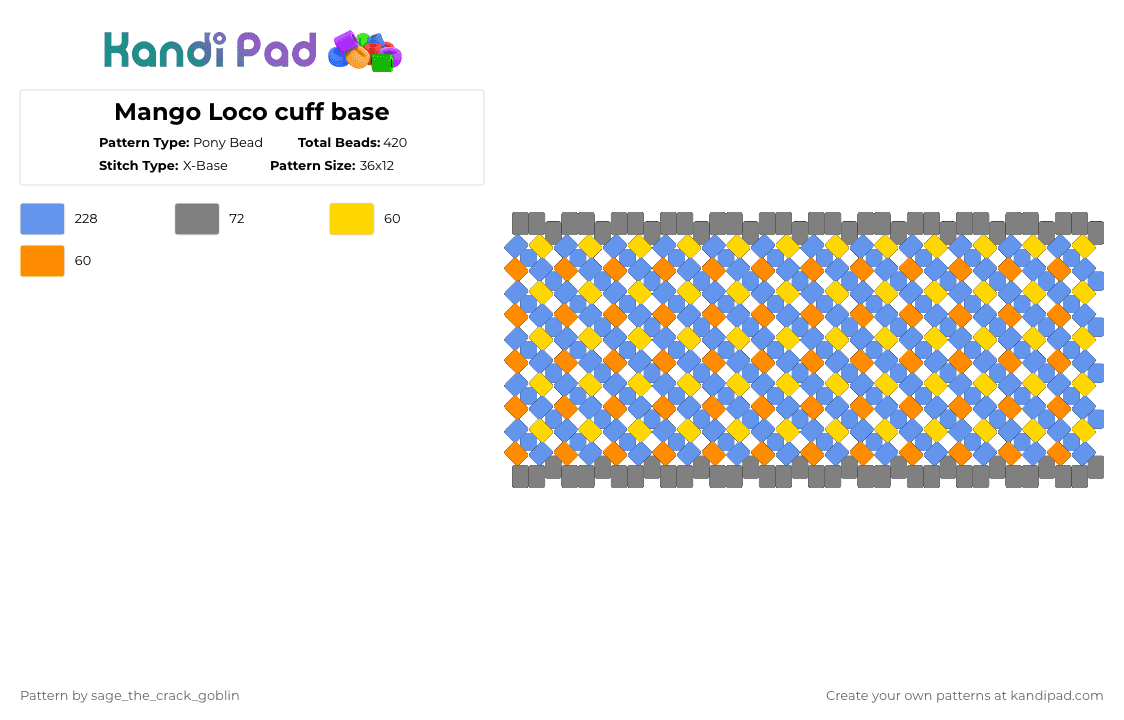 Mango Loco cuff base - Pony Bead Pattern by xx_pierced_princess_xx on Kandi Pad - light blue,monster,cuff,rotator,base,monster cuff,mango,mango loco,mango loco cuff