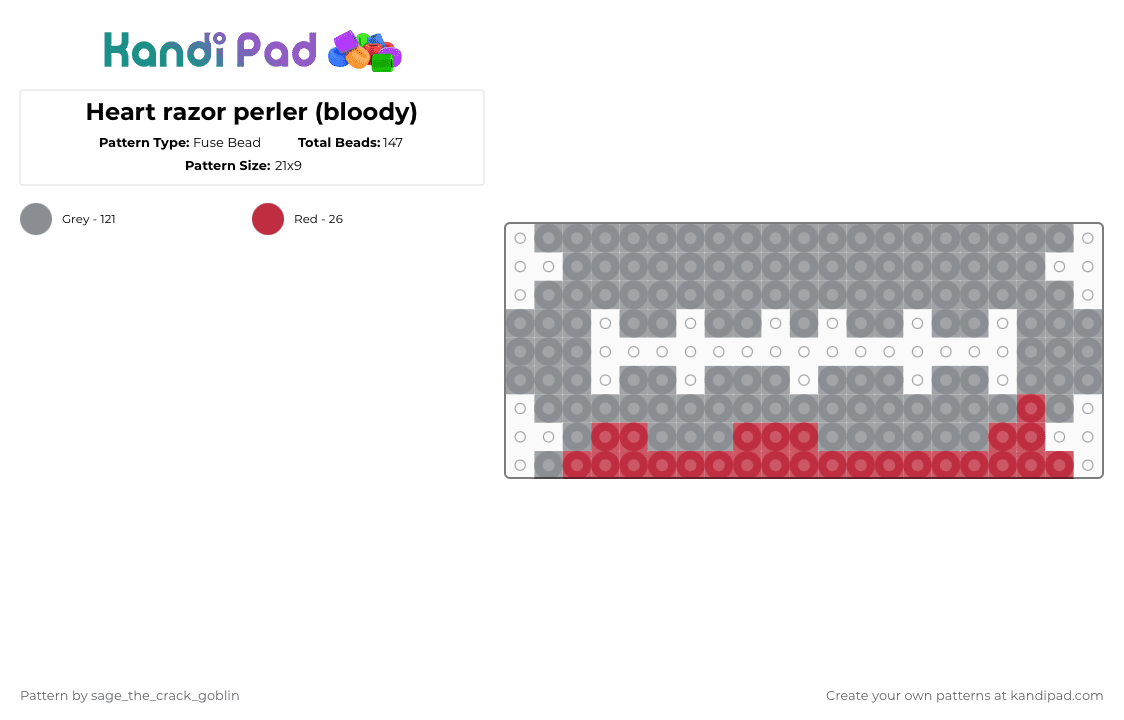 Heart razor perler (bloody) - Fuse Bead Pattern by xx_pierced_princess_xx on Kandi Pad - gray,razor,charm,razor charm,perler,perler charm,perler razor,bloody razor