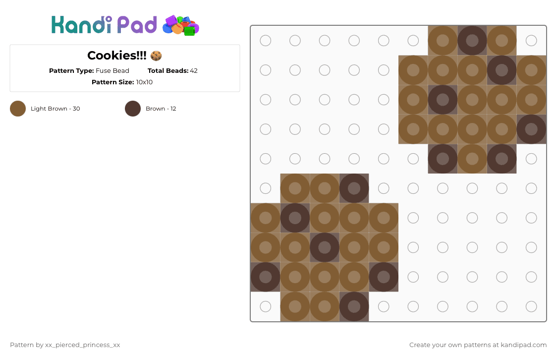 Cookies!!! 🍪 - Fuse Bead Pattern by xx_pierced_princess_xx on Kandi Pad - tan,brown,cookie,cookie perler,perler,perler charm,cookie charm