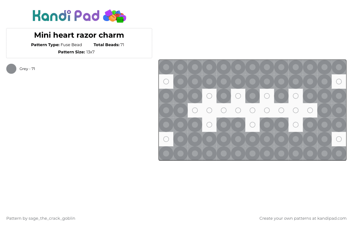 Mini heart razor charm - Fuse Bead Pattern by xx_pierced_princess_xx on Kandi Pad - gray,razor,razor charm,perler,perler razor,perler razor charm,perler charm