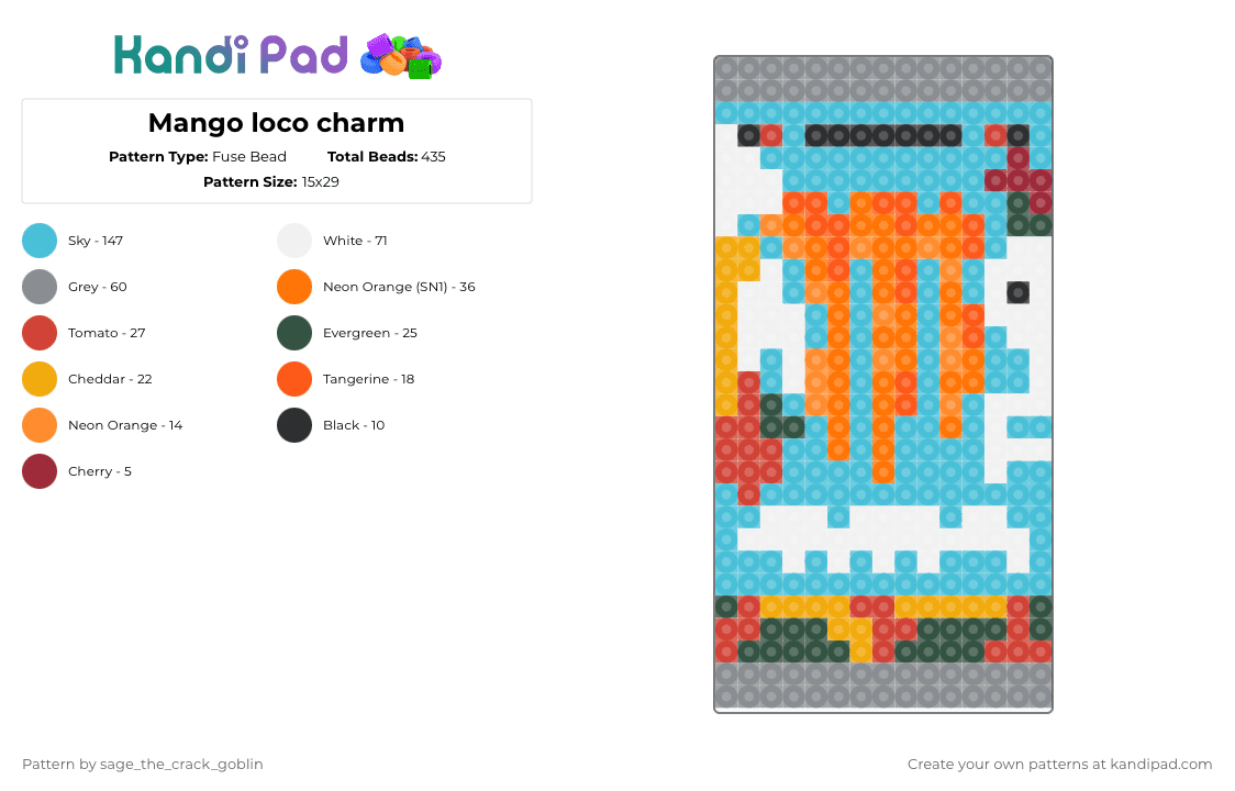 Mango loco charm - Fuse Bead Pattern by xx_pierced_princess_xx on Kandi Pad - orange,light blue,gray,monster,mango loco,perler charm,fuse bead charm,monster fuse bead charm,monster perler charm,monster charm,mango loco charm