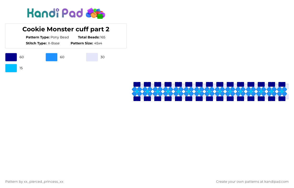 Cookie Monster cuff part 2 - Pony Bead Pattern by xx_pierced_princess_xx on Kandi Pad - purple,light blue,cookie monster,cookie,monster,monster cuff,cookie cuff,cuff