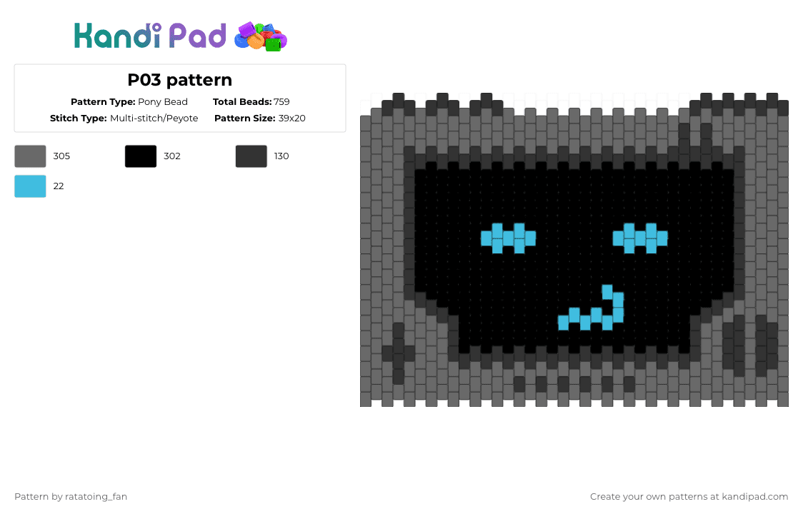 P03 pattern - Pony Bead Pattern by ratatoing_fan on Kandi Pad - gray,inscryption,p03,character