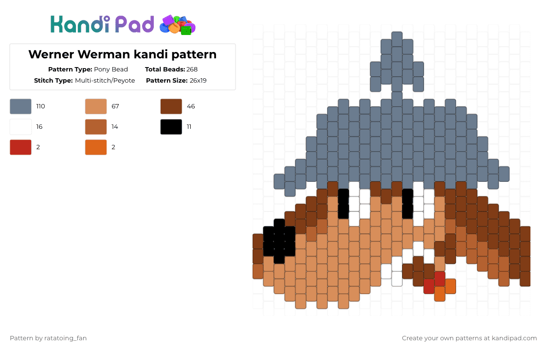 Werner Werman kandi pattern - Pony Bead Pattern by ratatoing_fan on Kandi Pad - gray,orange,kandi,cuphead,character