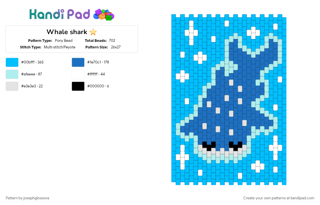 Whale shark ⭐️ - Pony Bead Pattern by josephglossova on Kandi Pad - blue, fish, light blue, ocean, shark