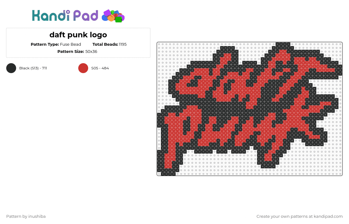daft punk logo - Fuse Bead Pattern by inushiba on Kandi Pad - black,red,daft punk,music,electro,electronic