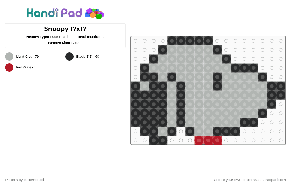 Snoopy 17x17 - Fuse Bead Pattern by capernoited on Kandi Pad - beige
