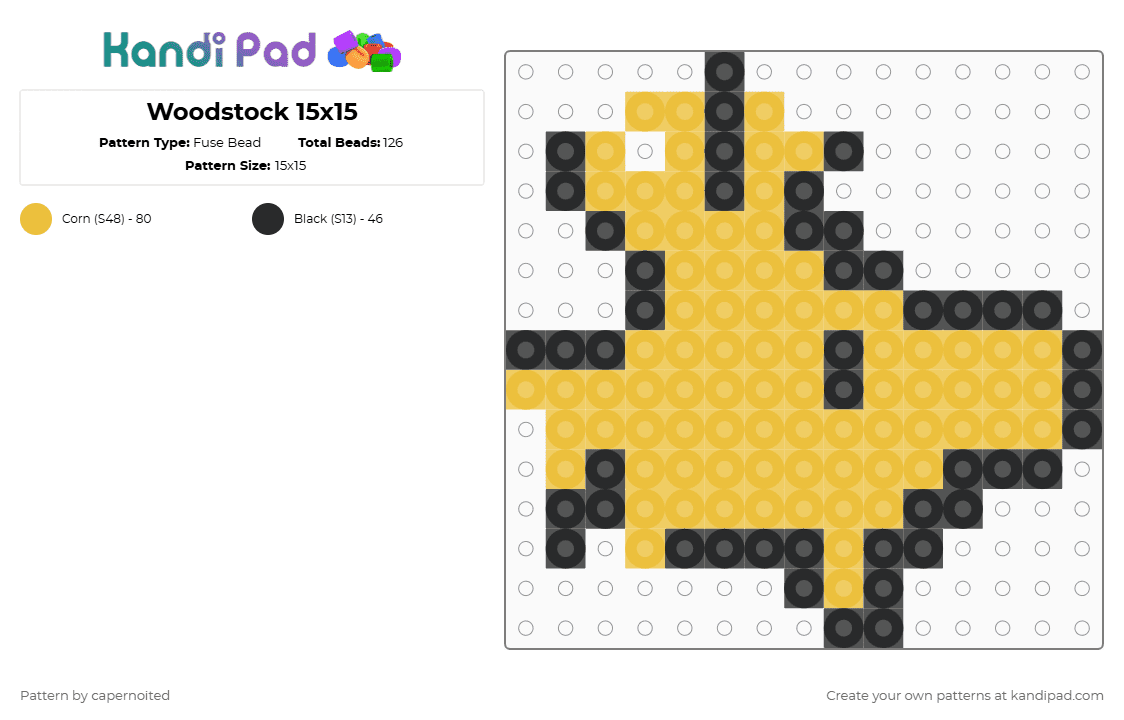 Woodstock 15x15 - Fuse Bead Pattern by capernoited on Kandi Pad - black,yellow