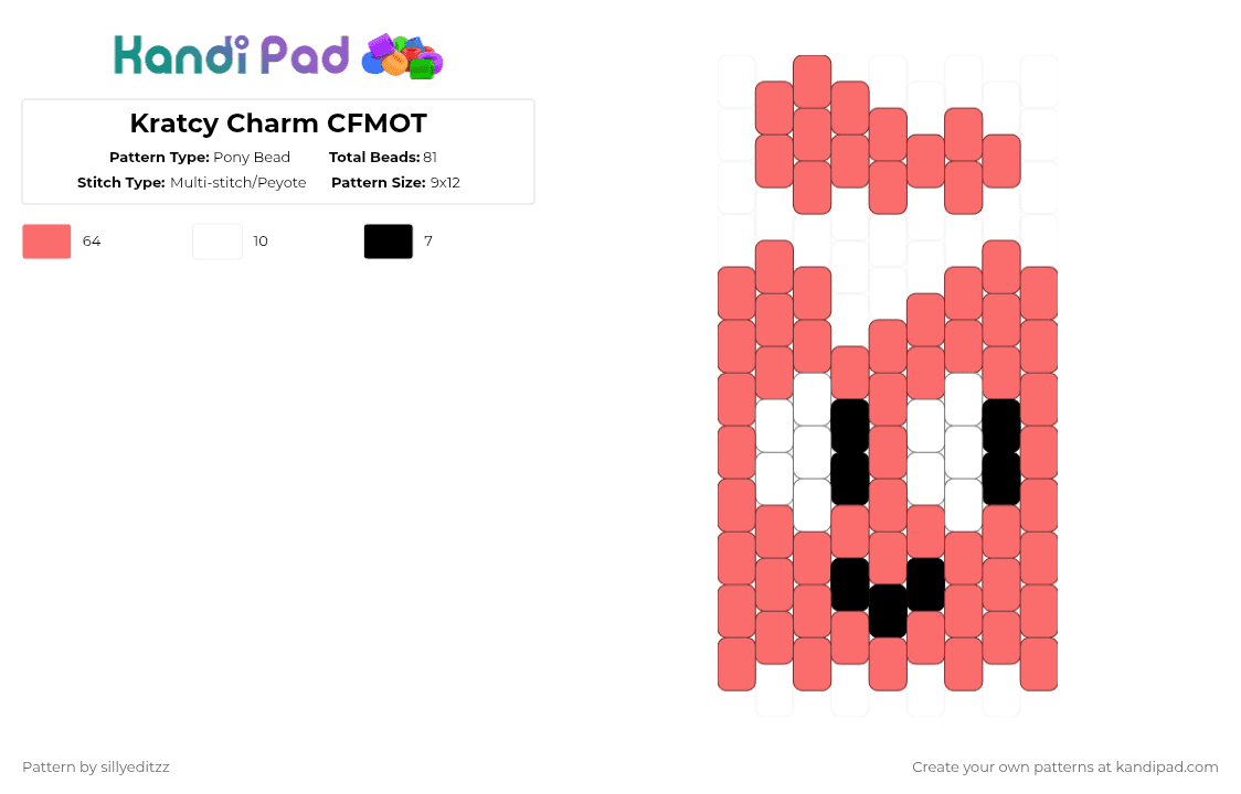 Kratcy Charm CFMOT - Pony Bead Pattern by sillyeditzz on Kandi Pad - red,cfmot,objectshow,contest,charm,fun,peyote,multistitch,simple