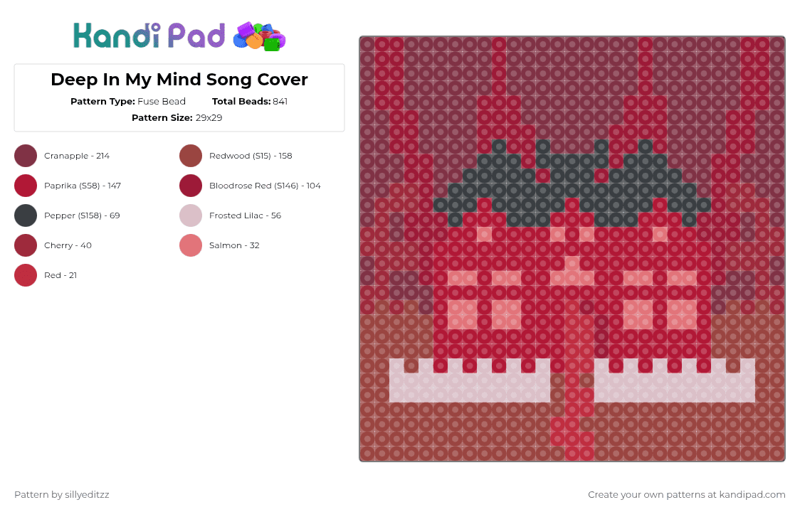 Deep In My Mind Song/Album Cover - Fuse Bead Pattern by sillyeditzz on Kandi Pad - red,music,albumcover,perler,syntheticorchestra,spooky,halloween