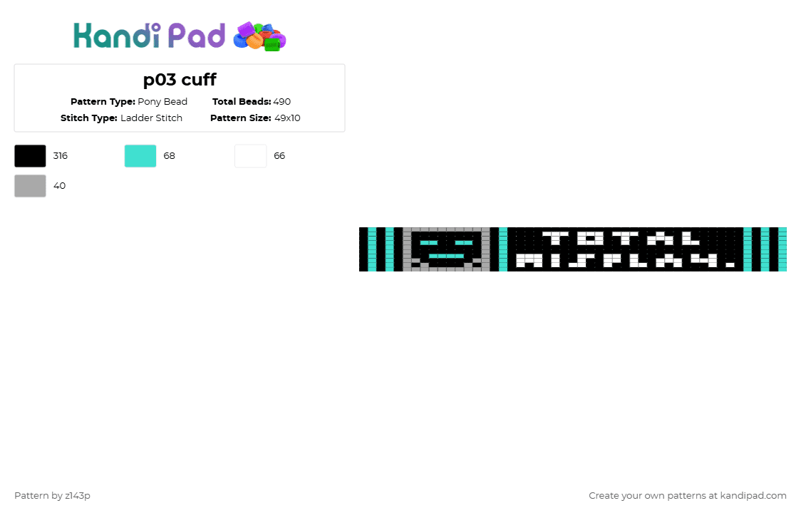 p03 cuff - Pony Bead Pattern by z143p on Kandi Pad - black,light blue,beige,inscryption,p03,po3