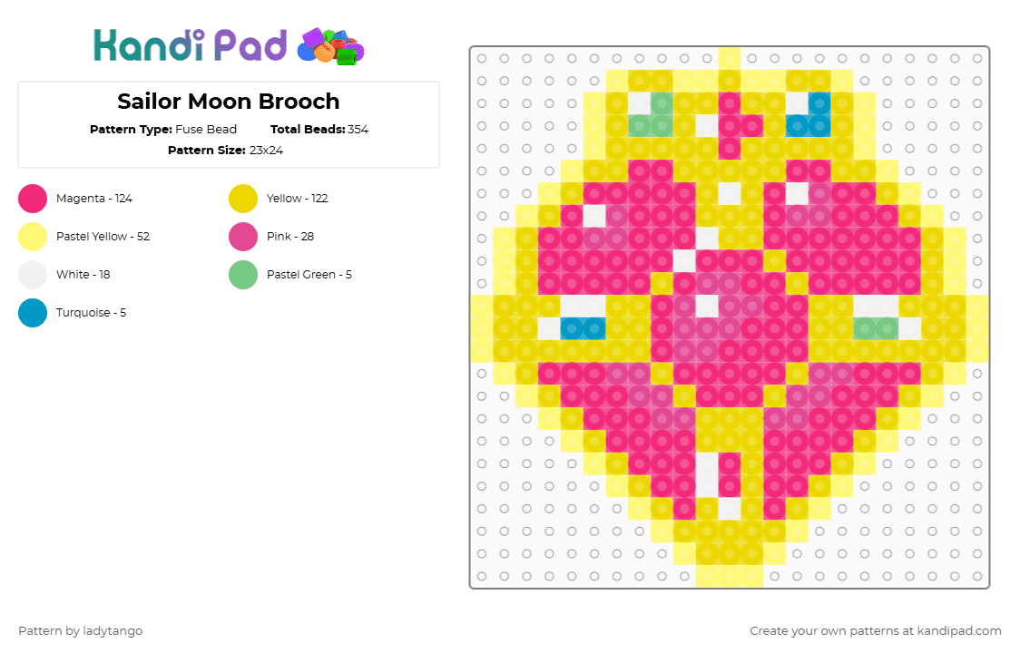 Sailor Moon Brooch - Fuse Bead Pattern by ladytango on Kandi Pad - yellow,pink,sailor moon