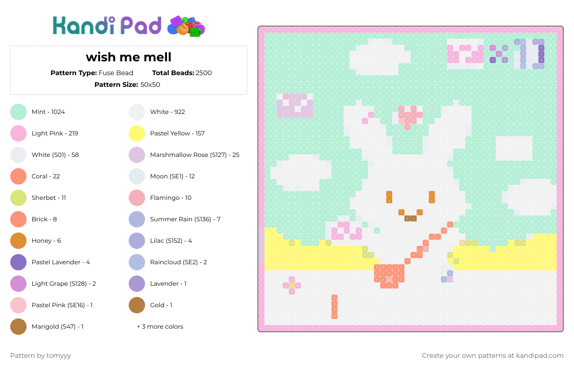 wish me mell - Fuse Bead Pattern by tomyyy on Kandi Pad - white,pink,light blue,sanrio,wish me mell,cute,bunny