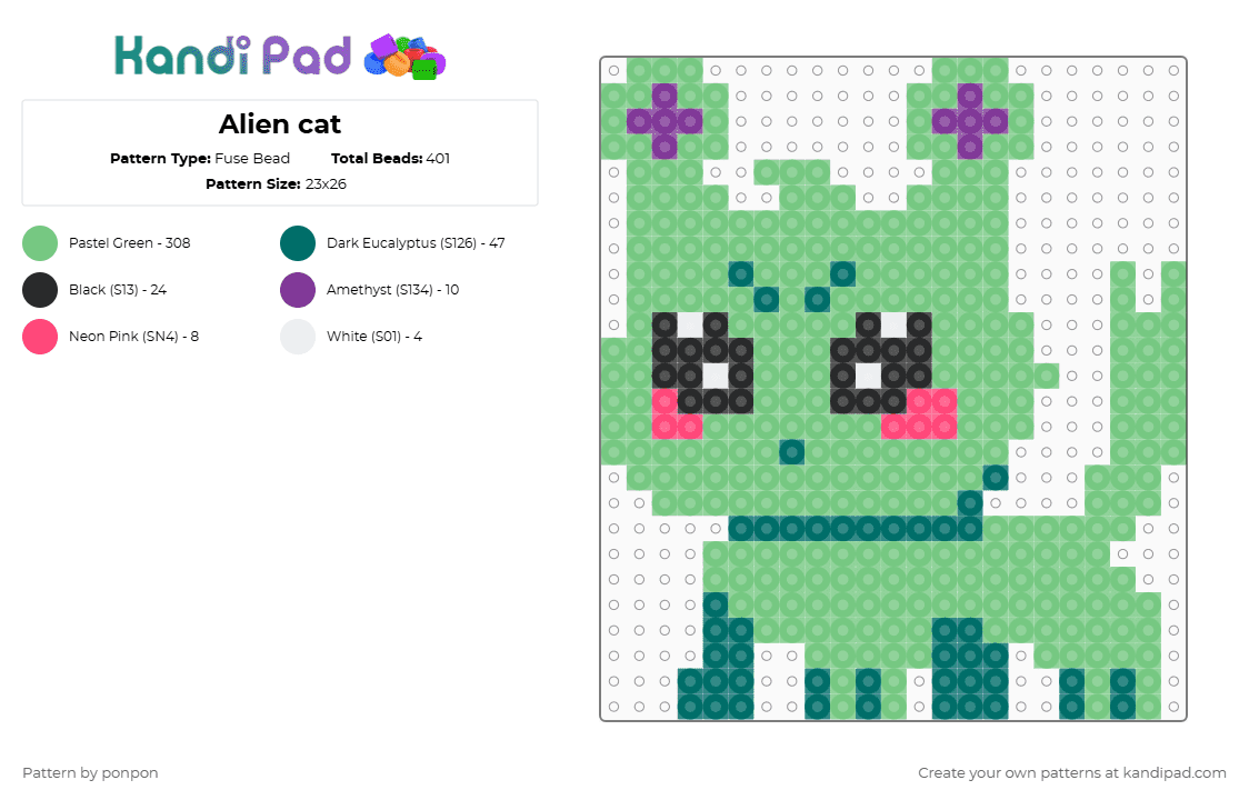 Alien cat - Fuse Bead Pattern by deleted_user_984937 on Kandi Pad - teal