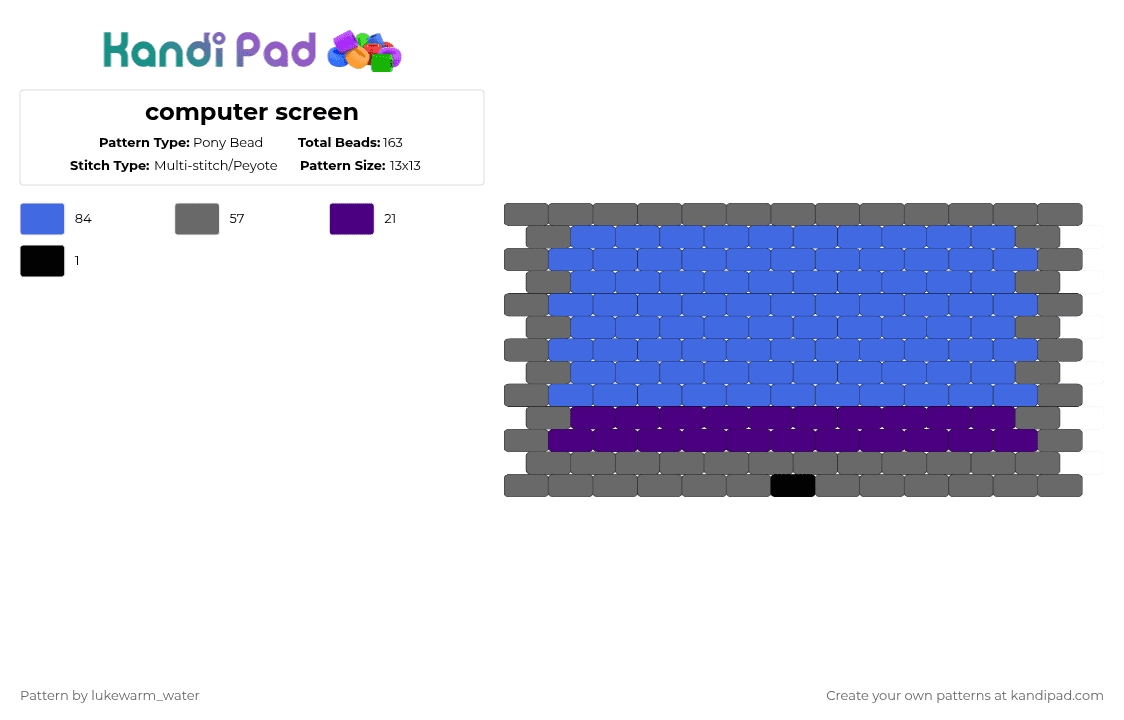 computer screen - Pony Bead Pattern by lukewarm_water on Kandi Pad - gray,blue