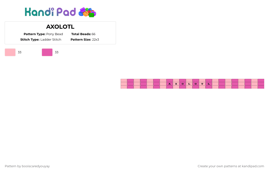 AXOLOTL - Pony Bead Pattern by booiscaredyouyay on Kandi Pad - pink