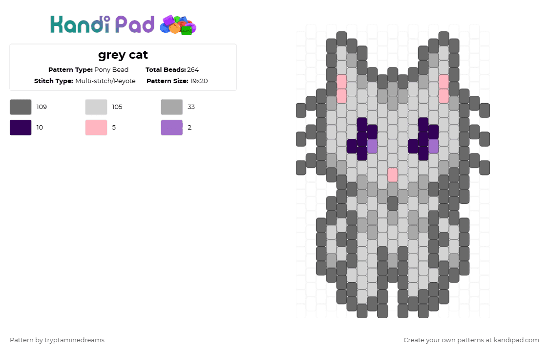 grey cat - Pony Bead Pattern by tryptaminedreams on Kandi Pad - cat, cute, gray, grey