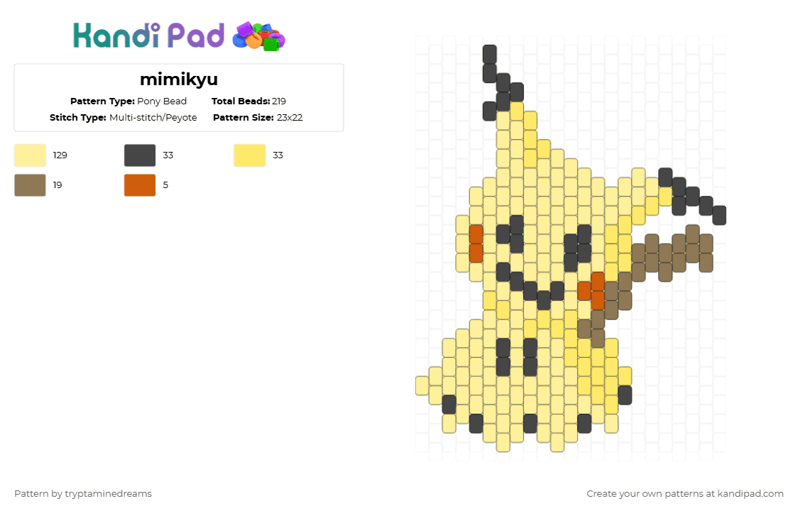 mimikyu - Pony Bead Pattern by tryptaminedreams on Kandi Pad - yellow,pokemon,mimikyu,spooky,pikachu,cute
