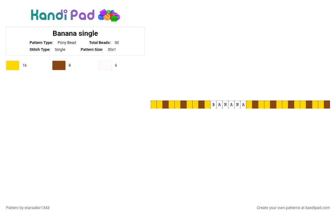 Banana single - Pony Bead Pattern by starsailor1343 on Kandi Pad - yellow,red