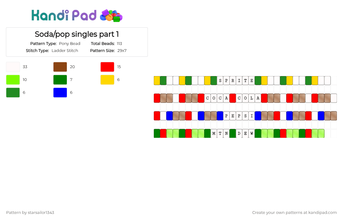 Soda/pop singles part 1 - Pony Bead Pattern by starsailor1343 on Kandi Pad - green,red
