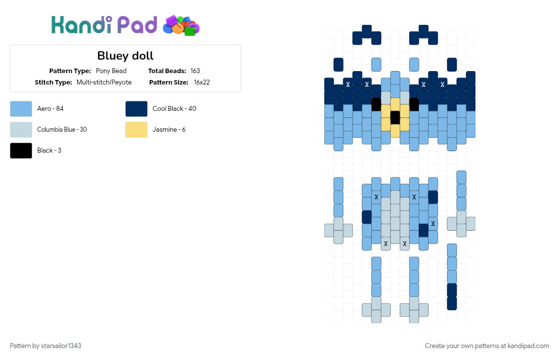 Bluey doll - Pony Bead Pattern by starsailor1343 on Kandi Pad - 3d, animal, character, dog, light blue, tv show