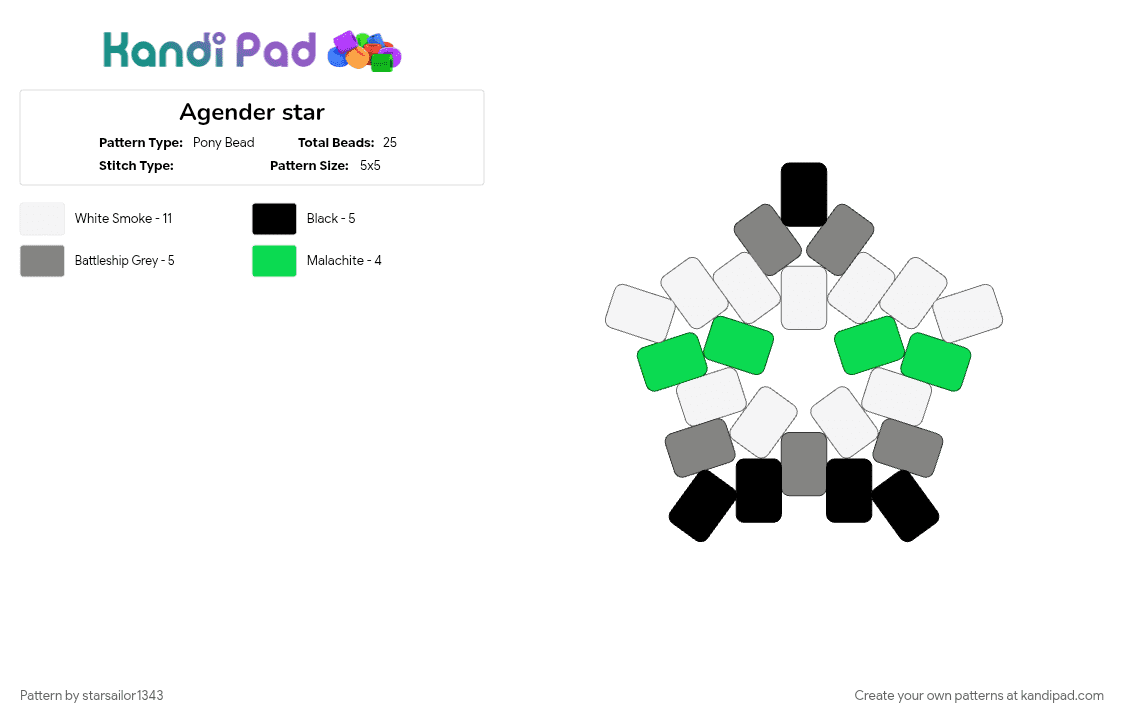 Agender star - Pony Bead Pattern by starsailor1343 on Kandi Pad - gray, pride, pride charm, pride flag, teal