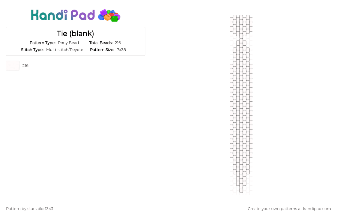 Tie (blank) - Pony Bead Pattern by starsailor1343 on Kandi Pad - white