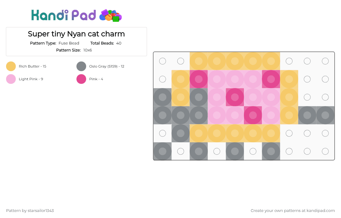 Super tiny Nyan cat charm - Fuse Bead Pattern by starsailor1343 on Kandi Pad - internet, meme, nyan cat, pink, pop tart, yellow