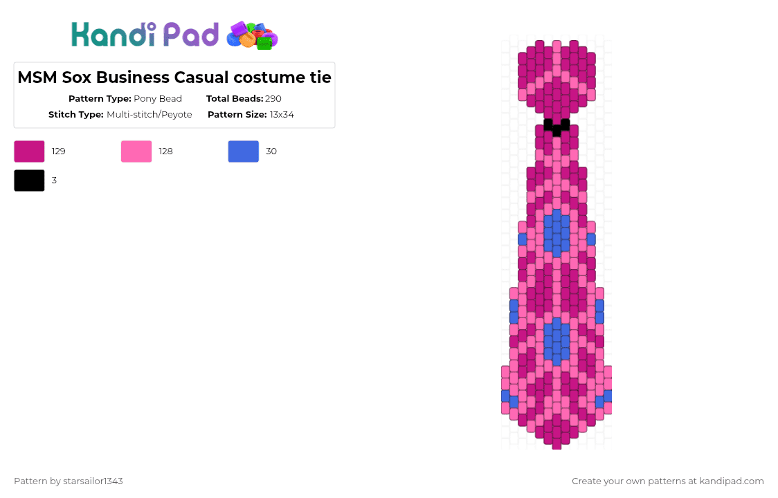 MSM Sox Business Casual costume tie - Pony Bead Pattern by starsailor1343 on Kandi Pad - pink,tie,my singing monsters