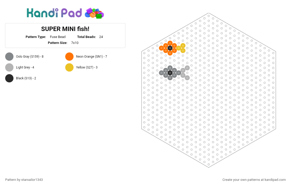 SUPER MINI fish! - Fuse Bead Pattern by starsailor1343 on Kandi Pad - orange,gray,fish,charm,miniature,goldfish