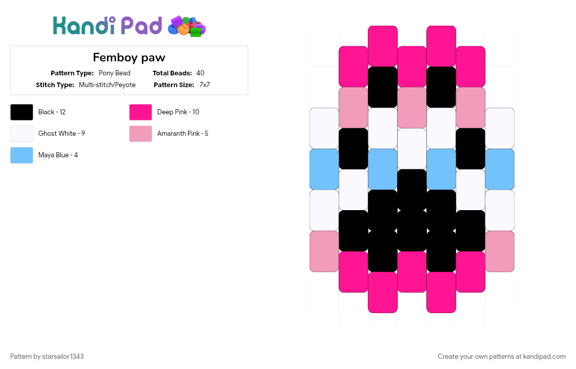 Femboy paw v1 - Pony Bead Pattern by starsailor1343 on Kandi Pad - furry, pink, pride, pride flag