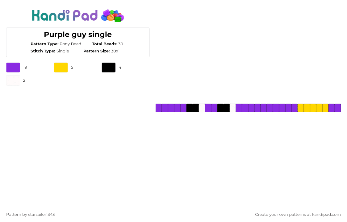 Purple guy single - Pony Bead Pattern by starsailor1343 on Kandi Pad - purple,five nights at freddys,fnaf,character,sprite