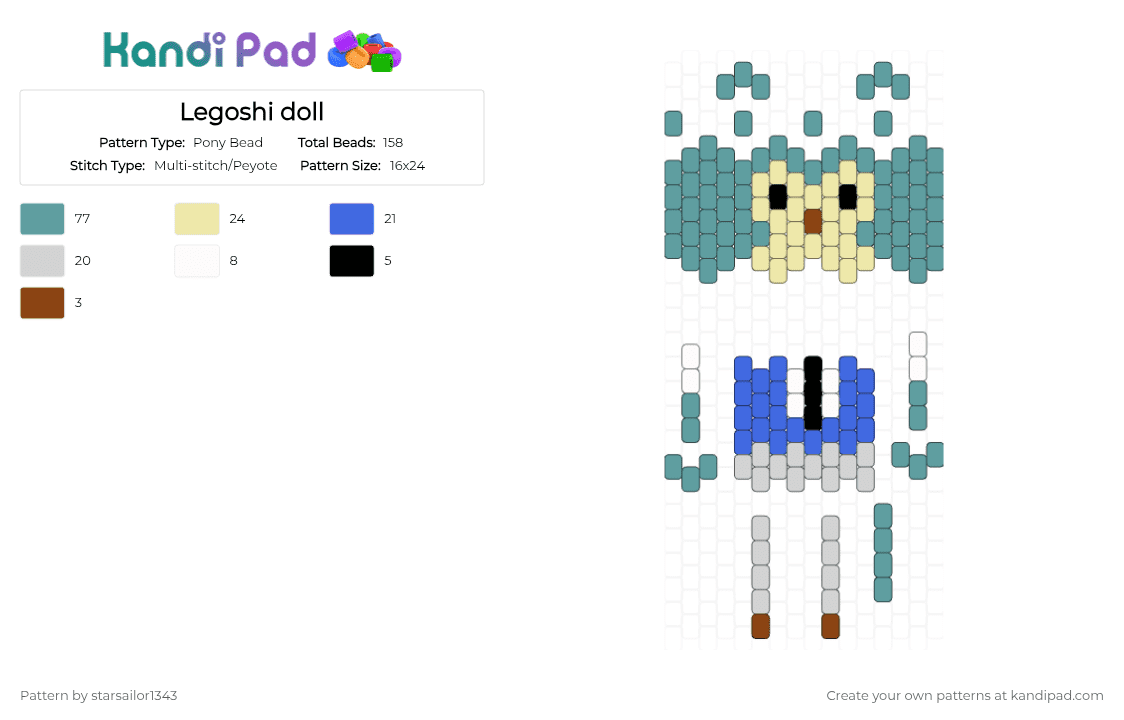 Legoshi doll - Pony Bead Pattern by starsailor1343 on Kandi Pad - teal,beastars,legoshi,legosi,furry,wolf