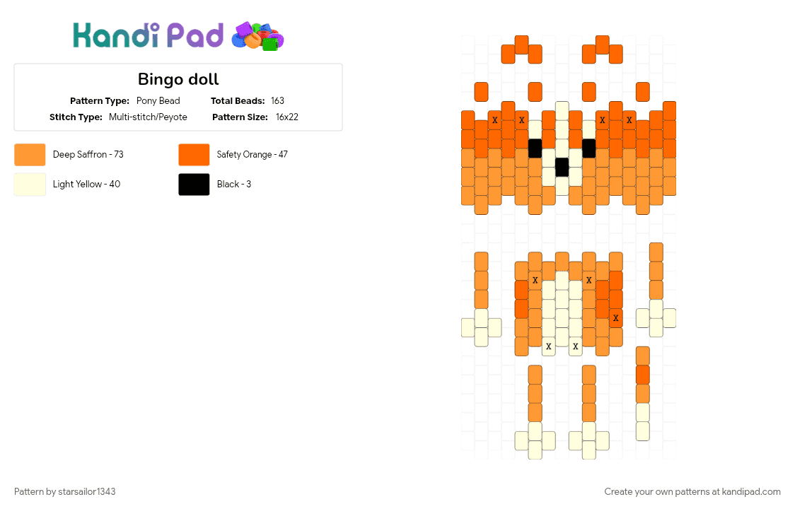 Bingo doll - Pony Bead Pattern by starsailor1343 on Kandi Pad - 3d, animal, cartoon, character, dog, orange, tv show
