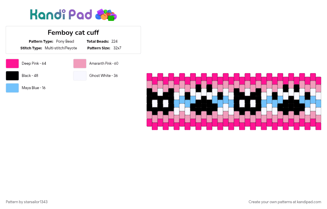 Femboy cat cuff - Pony Bead Pattern by starsailor1343 on Kandi Pad - kitten, kitty, lgbtq, lgbtqia, nonbinary, paw, pink, pride, pride flag