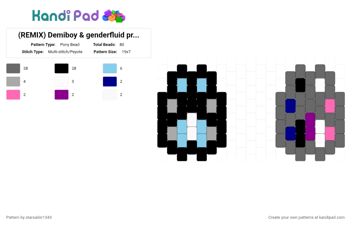 (REMIX) Demiboy & genderfluid pride paws - Pony Bead Pattern by starsailor1343 on Kandi Pad - gray