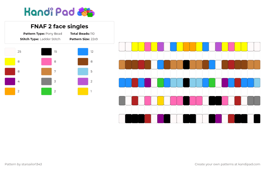 FNAF 2 face singles - Pony Bead Pattern by starsailor1343 on Kandi Pad - pink,orange,red,colorful,five nights at freddys,five nights at freddys 2,toy bonnie,toy chica,toy freddy,puppet,mangle