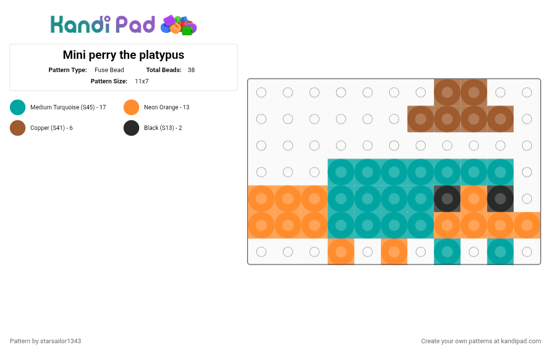 Mini perry the platypus - Fuse Bead Pattern by starsailor1343 on Kandi Pad - teal,orange