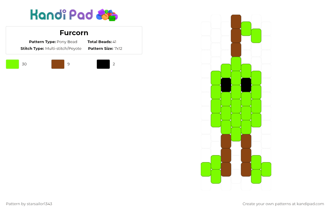 Furcorn - Pony Bead Pattern by starsailor1343 on Kandi Pad - green,my singing monsters,creature,monster