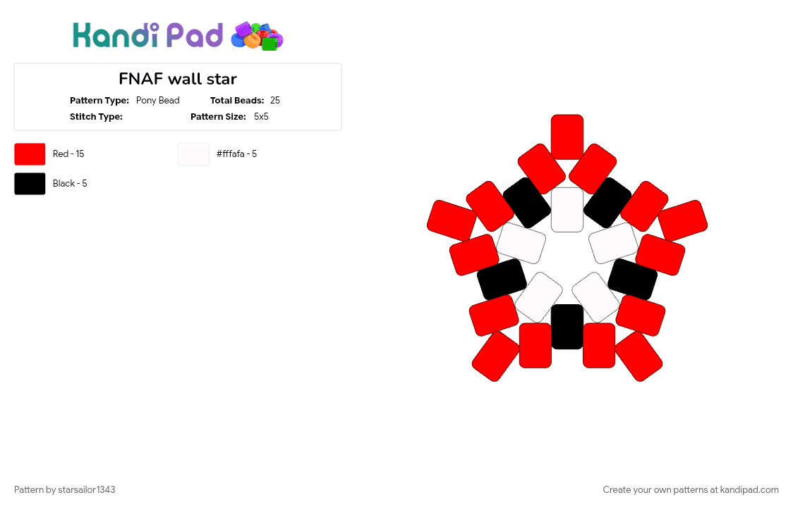 FNAF wall star - Pony Bead Pattern by starsailor1343 on Kandi Pad - red