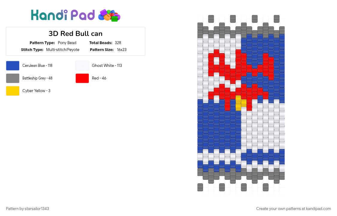 3D Red Bull can - Pony Bead Pattern by starsailor1343 on Kandi Pad - blue, can, energy drink, redbull, soda can