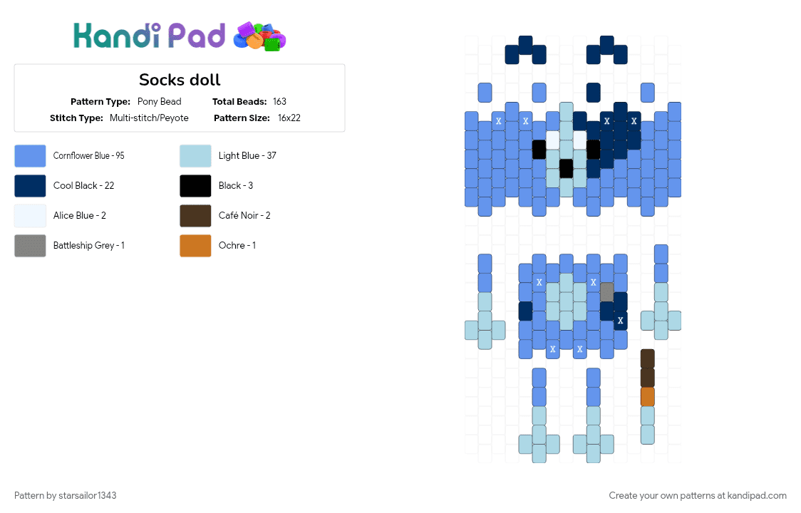 Socks doll - Pony Bead Pattern by starsailor1343 on Kandi Pad - animal, blue, bluey, character, dog, light blue, tv show