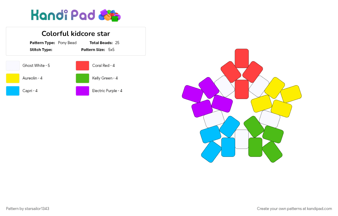 Colorful kidcore star - Pony Bead Pattern by starsailor1343 on Kandi Pad - colorful, light blue, multicolor, rainbow, rainbows, yellow