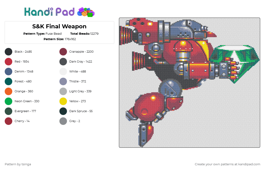 S&K Final Weapon - Fuse Bead Pattern by tsinga on Kandi Pad - brown,red,gray,blue,sonic,sonic the hedgehog,robot,dr robotnik,dr eggman,video games