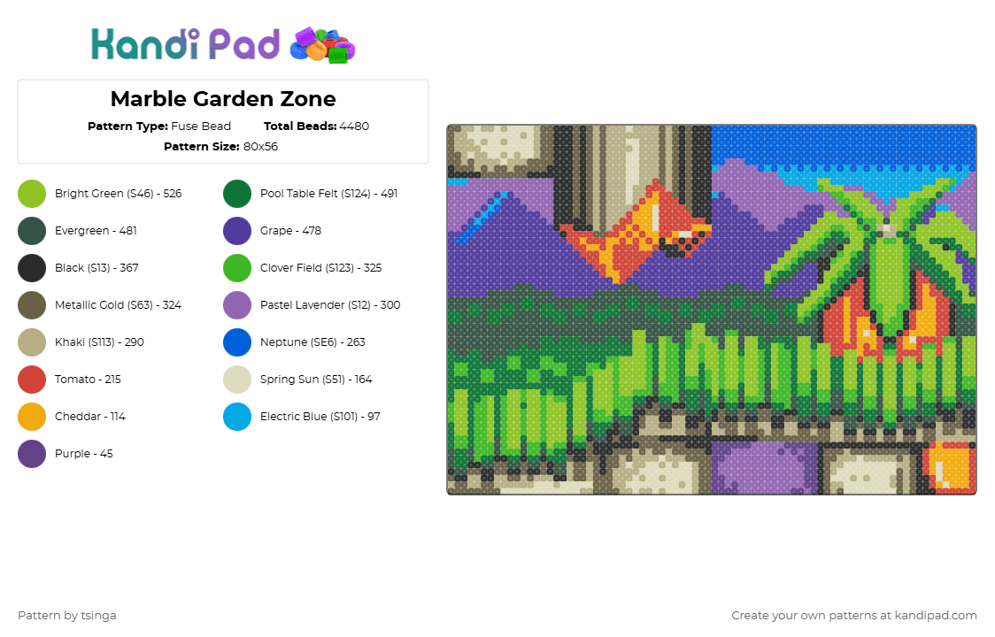 Marble Garden Zone - Fuse Bead Pattern by tsinga on Kandi Pad - beige,purple,gray,green,sonic,sonic 3,sonic the hedgehog,video game