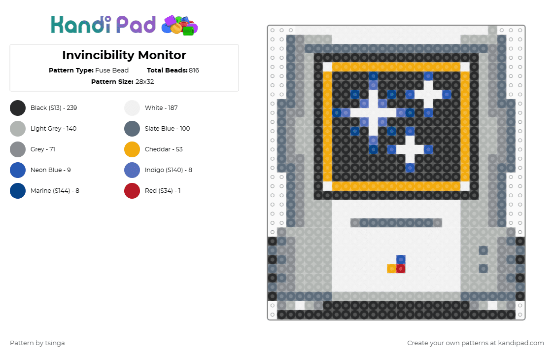 Invincibility Monitor Sonic 3/S&K Ver. - Fuse Bead Pattern by tsinga on Kandi Pad - gray,beige,sonic,sonic the hedgehog,power up,video game