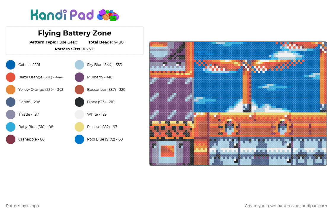 Flying Battery Zone - Fuse Bead Pattern by tsinga on Kandi Pad - light blue,red,blue,sonic,sonic and knuckles,video game
