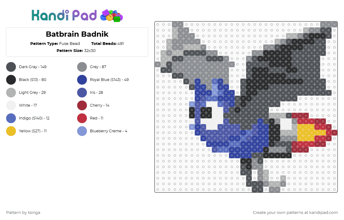 Batbrain Badnik - Fuse Bead Pattern by tsinga on Kandi Pad - gray,purple,sonic,sonic 1,robot,bat,video game,sonic the hedgehog