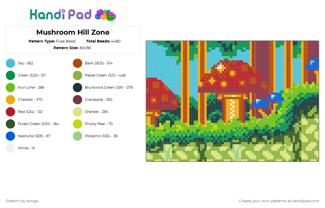Mushroom Hill Zone - Fuse Bead Pattern by tsinga on Kandi Pad - green,red,light blue,sonic,sonic and knuckles,sk,sonic the hedgehog,video game
