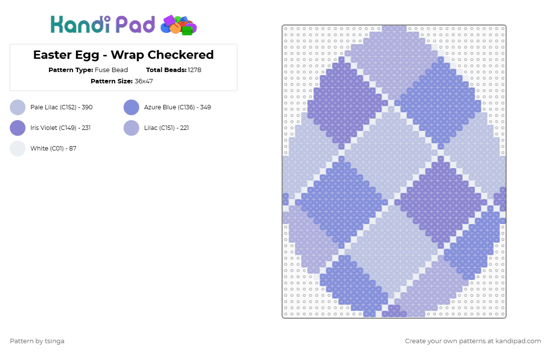Easter Egg - Wrap Checkered - Fuse Bead Pattern by tsinga on Kandi Pad - pink,blue